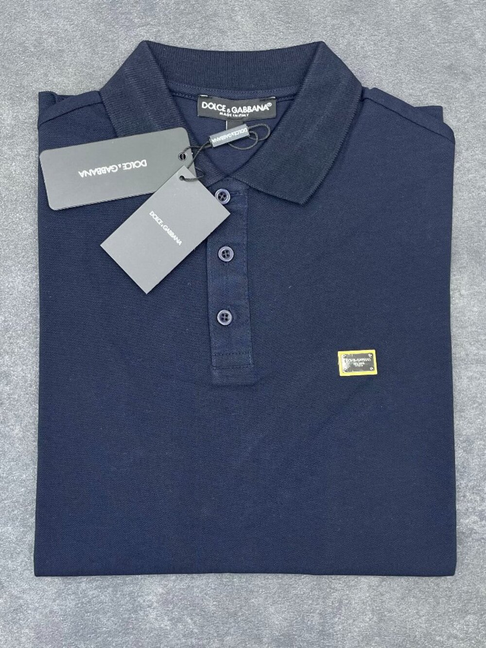 Dolce & Gabbana Men’s Navy Blue Polo Shirt Logo Plaque- Size XXL